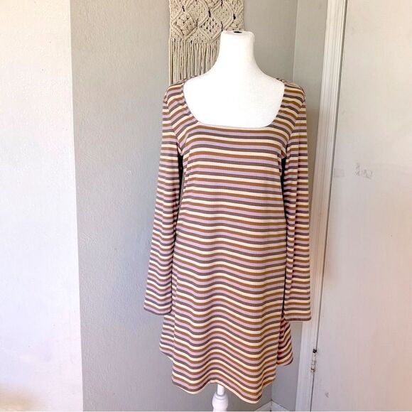 New VERO MODA Frida Minidress Neutral Striped Long Sleeve Eco Friendly Women’s S - Picture 1 of 13